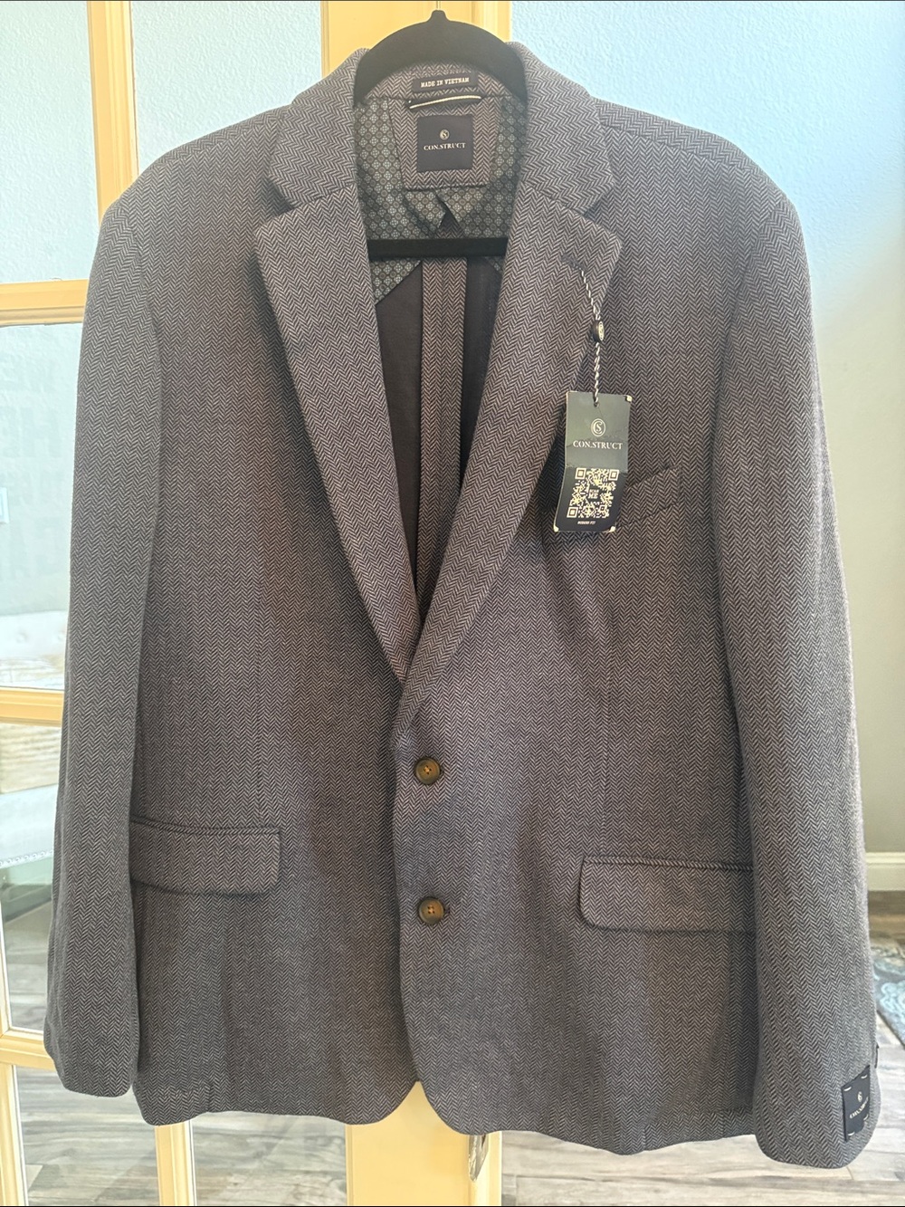 NWT Con.Struct Men's Knit Navy Herringbone Two-Button Sport Coat 46R